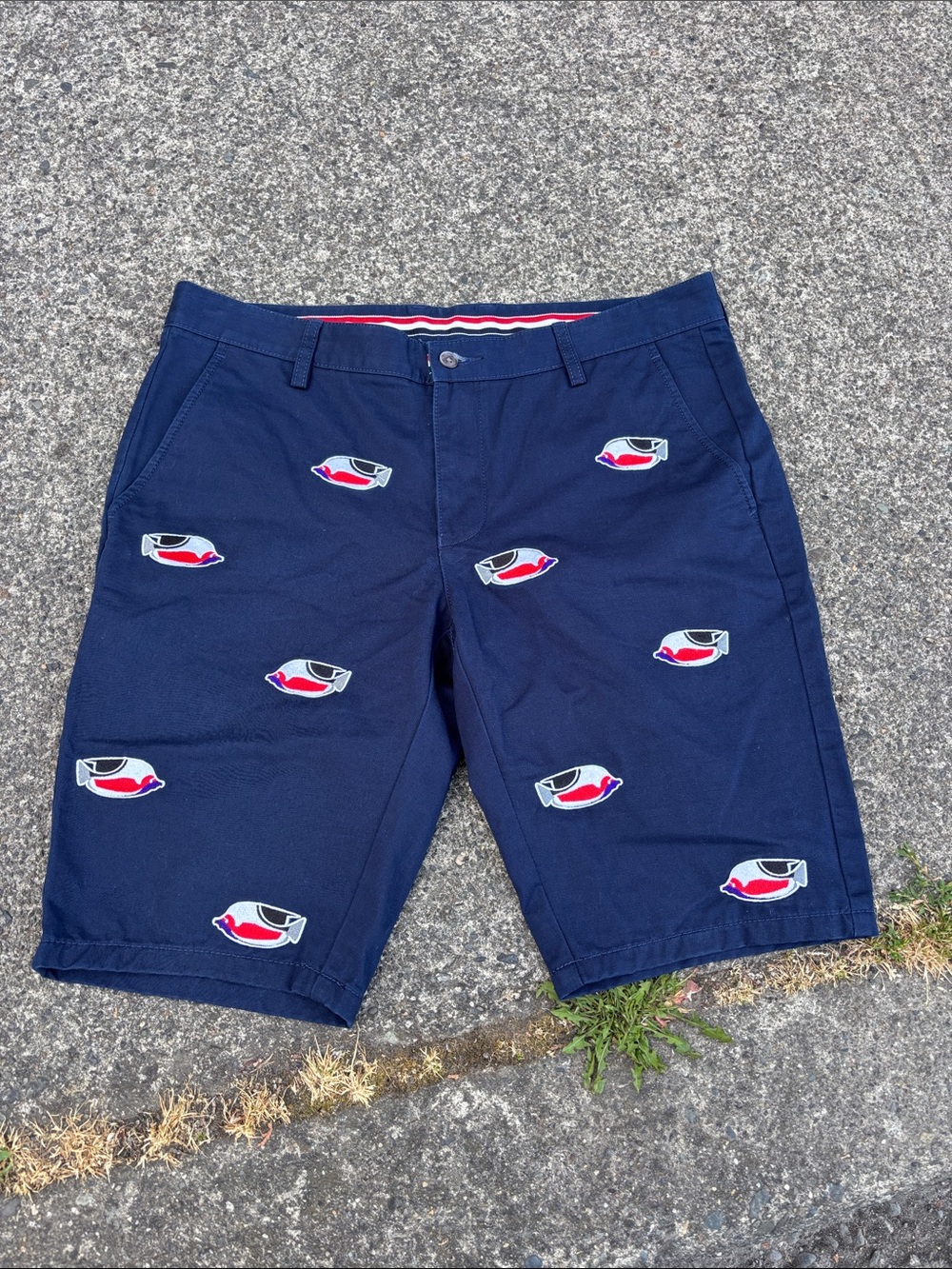 Thom Browne Navy Embroidered Fish Motif Shorts